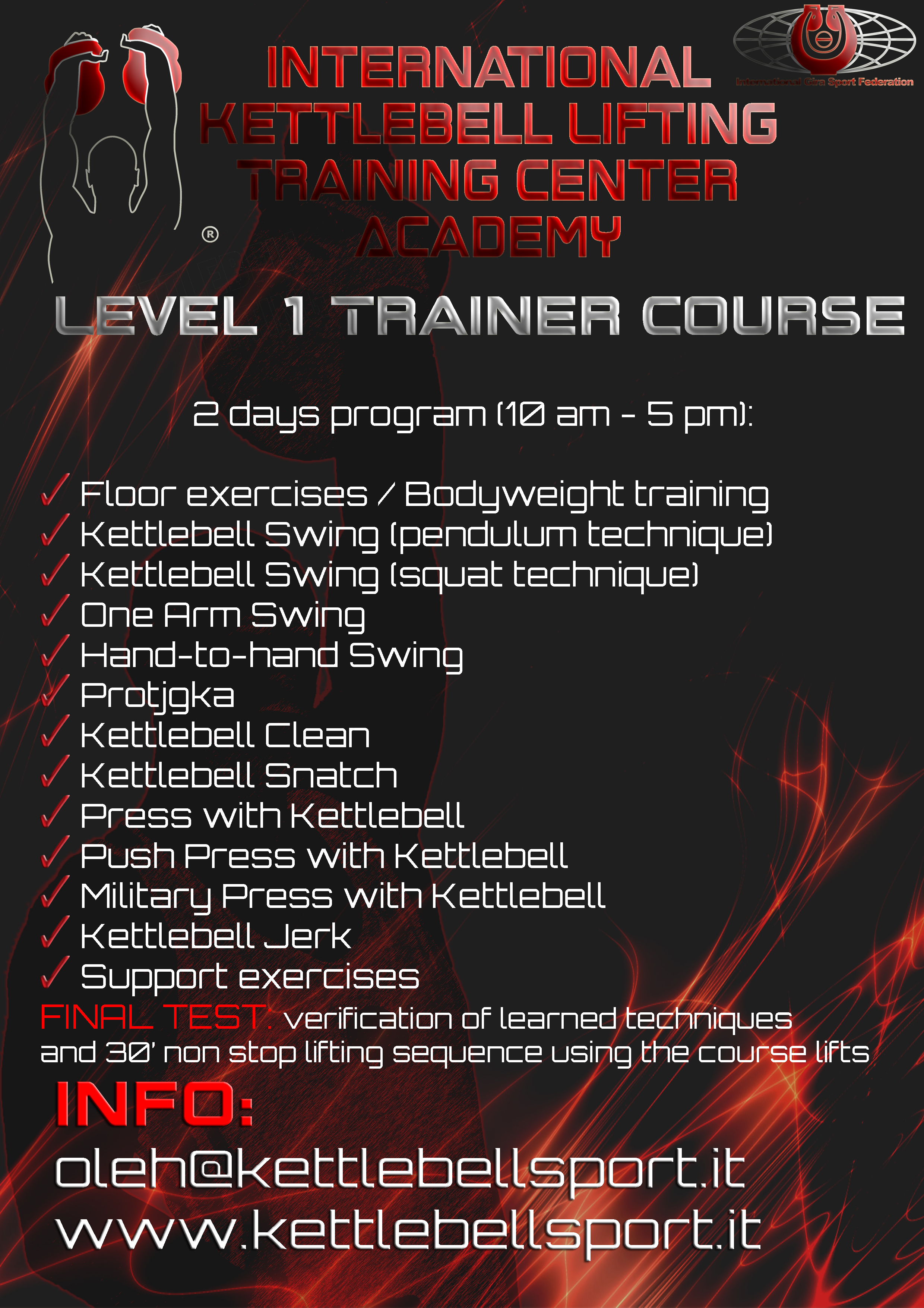 støbt svinge cabriolet KETTLEBELL GHIRASPORT CERTIFICATION INSTRUCTOR LEVEL 1